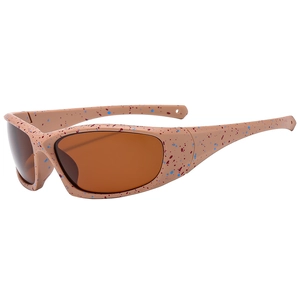 Fashionable outdoor cycling sunglasses with pink splatter frame and amber lenses