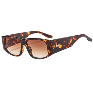 Retro tortoise shell square sunglasses with brown gradient lenses and silver accents