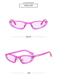 Vues détaillées des lunettes de soleil œil de chat rose-violet avec monture transparente