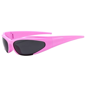 Occhiali da sole wrap-around rosa Y2K con lenti scure in stile cyberpunk futuristico