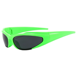 Occhiali da sole avvolgenti Y2K verde neon futuristici con lenti scure stile hip-hop