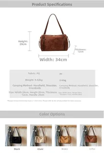Detailed dimension guide for the brown faux suede Boston bag with large capacity