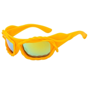 Occhiali da sole alla moda giallo brillante con texture a onde e lenti a specchio