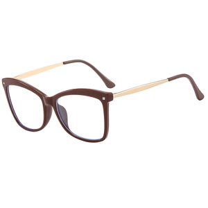 Stylish square cat-eye blue light blocking glasses in dark brown and gold finish