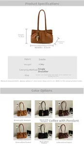 Tableau des tailles et options de couleurs pour le grand sac fourre-tout vintage en daim