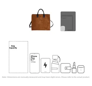 Grande borsa tote in pelle scamosciata marrone con spazio per tablet e oggetti quotidiani