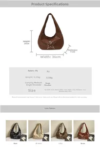Detail view of large star rivet hobo bag showing multi-color options and size specs