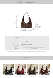 Detailed size specifications and color comparison of the PU leather tote shoulder bag