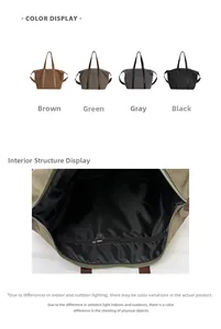 Detail showing high-capacity canvas tote bag interior and four available color options