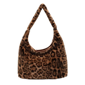 Plush leopard print hobo shoulder bag for women with soft faux fur texture and autumn style