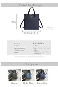 Detailed size chart for retro denim tote bag with 25.5x24.5x10cm dimensions