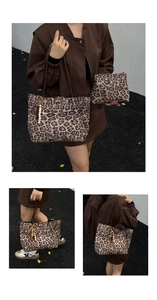 Set borsa tote leopardata con grande borsa a spalla e piccola pochette coordinata