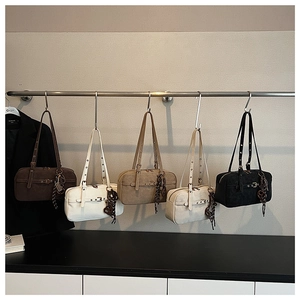 Group display of chic vintage boston bags in five colors with metal chain and buckle strap