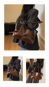 Détails du sac fourre-tout rétro chocolat avec boucle de ceinture et texture mate