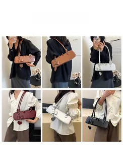 Collage de sacs baguette en cuir avec nœud et breloque cœur en six couleurs variées