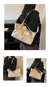 Détail du sac cabas crème en cuir PU avec bandoulières réglables et coutures contrastées