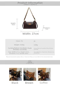 Tableau des tailles et spécifications du sac bandoulière vintage en cuir PU à chaîne dorée