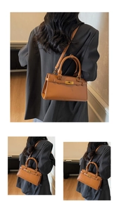 Détails d'un sac à main en cuir marron avec fermoir pivotant doré et bandoulière