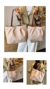 Comparison of large and small minimalist tote bags in apricot with brown handles