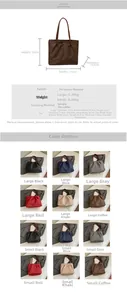 Detailed size guide for large and small waterproof nylon tote bags with specific measurements