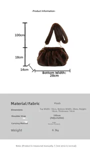 Tableau des tailles et spécifications pour le sac seau plissé en peluche marron foncé