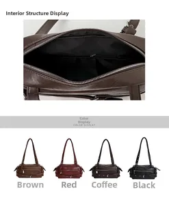 Detailed view of the internal zipper pockets and multiple color options for the pillow bag