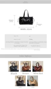 Detaillierte Übersicht der PU-Leder Tote Bag Maße 42x27x10cm und verfügbare Farben