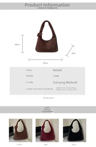 Detailed size specifications for the vintage studded velvet hobo bag with three color options