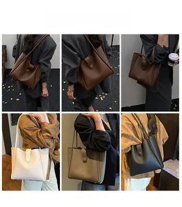Collage of chic tote bags in brown, cream and black showing versatile everyday styling