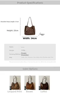Size guide for suede leopard tote bag showing dimensions height 25cm and width 34cm