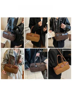 Detail showing versatile carrying styles for the vintage suede tote bag for women