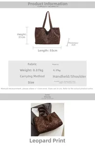 Detailed size specifications for large leopard print tote bag with 0.37kg light fabric