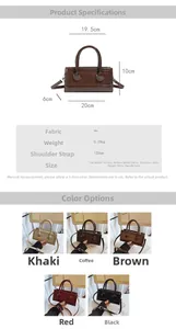 Detailed size chart and multi-color selection of retro suede shoulder bags for daily use