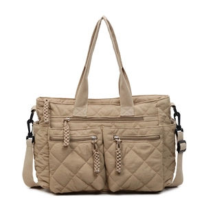 Bolso tote acolchado caqui de gran capacidad con correa ajustable y varios bolsillos