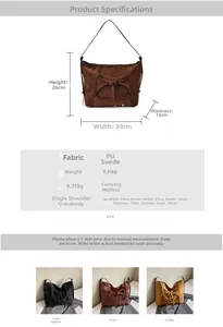 Guide des tailles du sac en daim PU indiquant hauteur 26cm et largeur 39cm