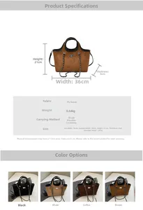 Quilted bucket tote bag with metal chain strap and detailed size dimensions comparison
