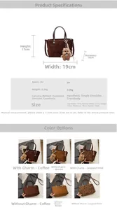 Detailed size specifications for the vintage PU leather handbag with color options