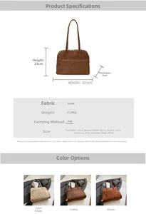 Spécifications de taille pour un sac cabas en suédine avec options de couleur marron