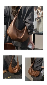 Detail of brown faux leather hobo bag showing soft matte texture and durable shoulder strap