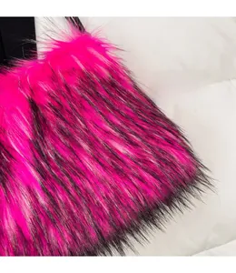 Macro shot of high-quality pink and black faux fur texture for women crossbody bag