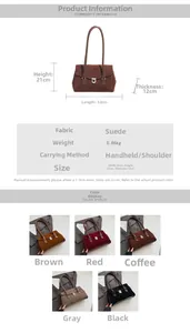Detailed size chart and specifications for the retro matte suede shoulder bag with lock