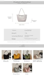 Tableau des tailles détaillé pour sac cabas en velours avec dimensions et coloris