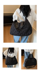 Quilted tote bag showing shoulder, crossbody, and handheld styles for gym and daily use
