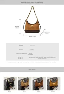 Detailed size chart and multi-color view of quilted PU suede crossbody bag