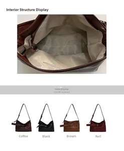 Internal structure and four-color variety of large PU leather tote bag with zip pocket