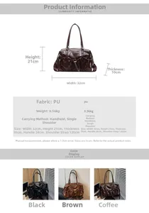 Detailed size specifications and color options for the pleated leather tote handbag