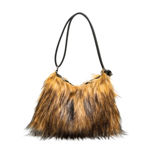 Sac bandoulière en fausse fourrure à rayures marron et noir avec lanière