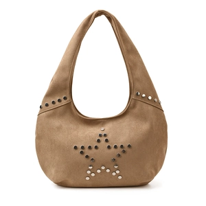 Brown suede dumpling bag with metallic rivet star pattern for women's autumn style