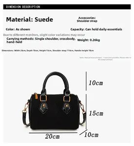 Especificaciones detalladas de tamaño para el bolso de ante sintético acolchado con dimensiones