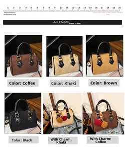 Detailed comparison of four suede Boston bags in brown and black with size reference